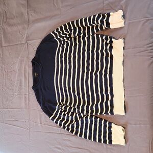 Men's J Crew Cotton Sweater, Navy with Cream Stripe, Size M